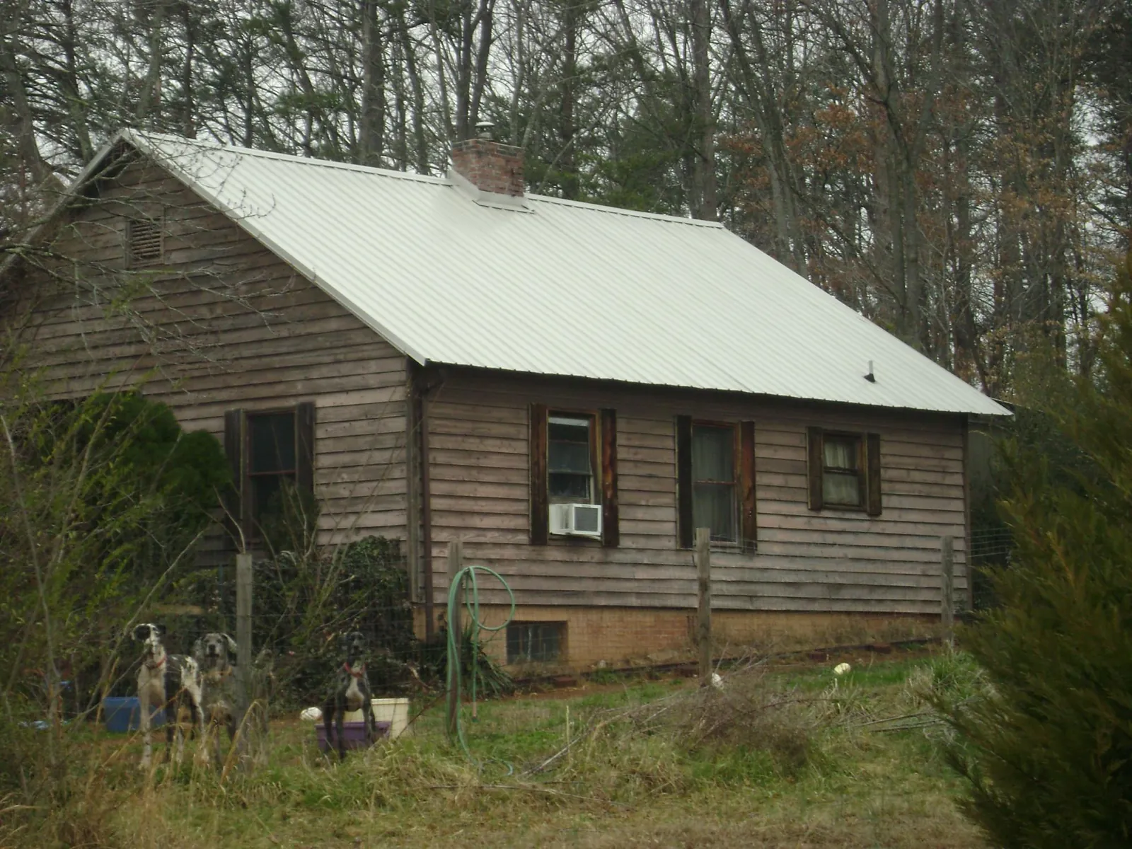 White metal roof on an old wood sided farmhouse, from a Metal Roof Installation job in Mount Hood Parkdale